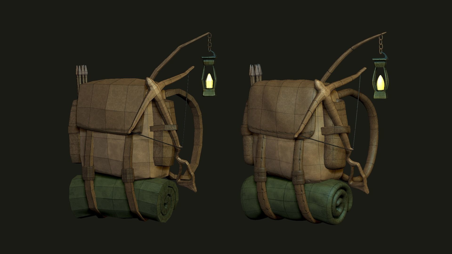 Hunter Backpack - Crossbow Character Costume Low-poly 3D model_13