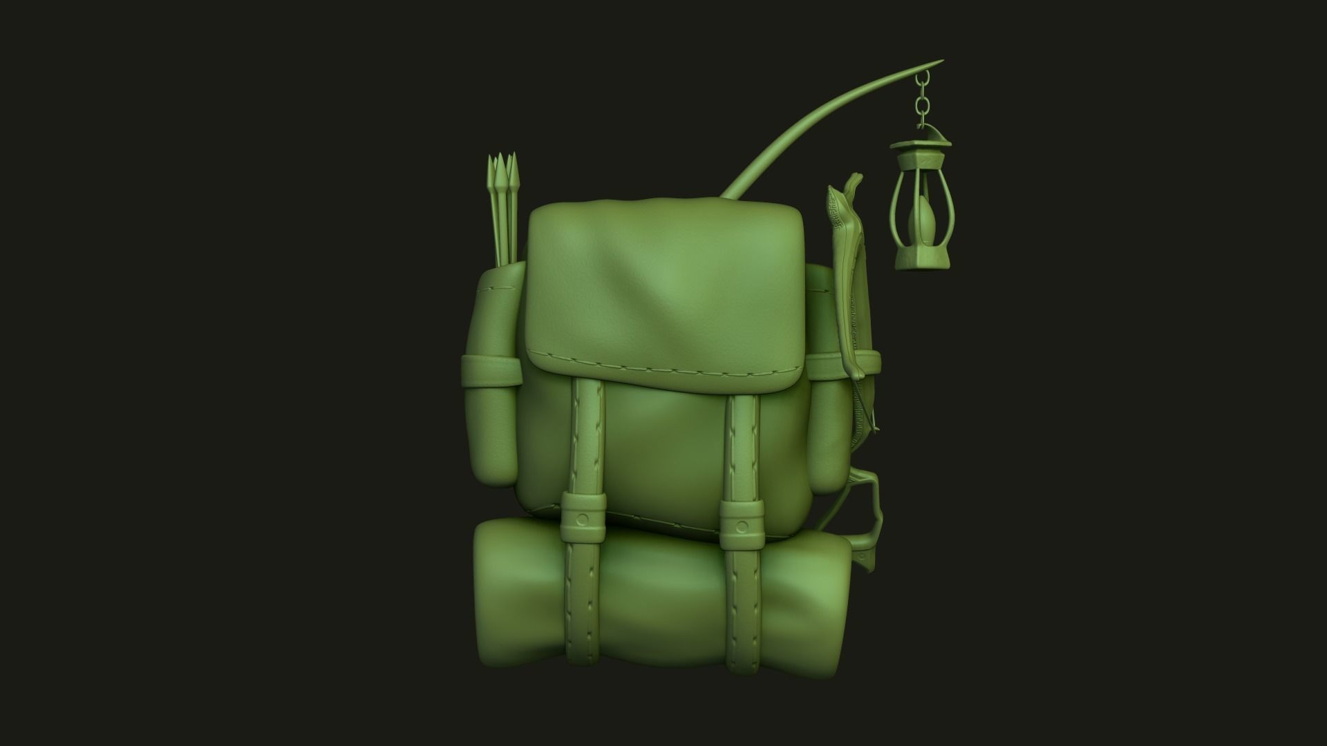 Hunter Backpack - Crossbow Character Costume Low-poly 3D model_11