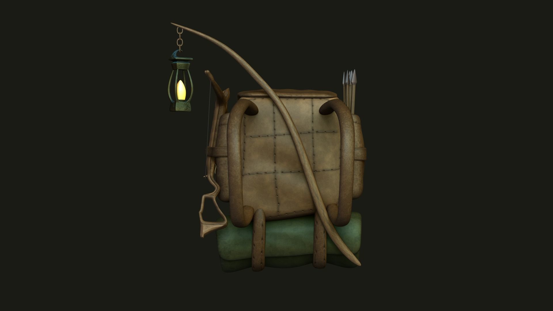 Hunter Backpack - Crossbow Character Costume Low-poly 3D model_4