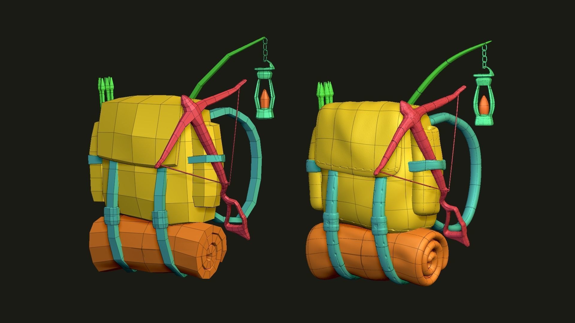 Hunter Backpack - Crossbow Character Costume Low-poly 3D model_14