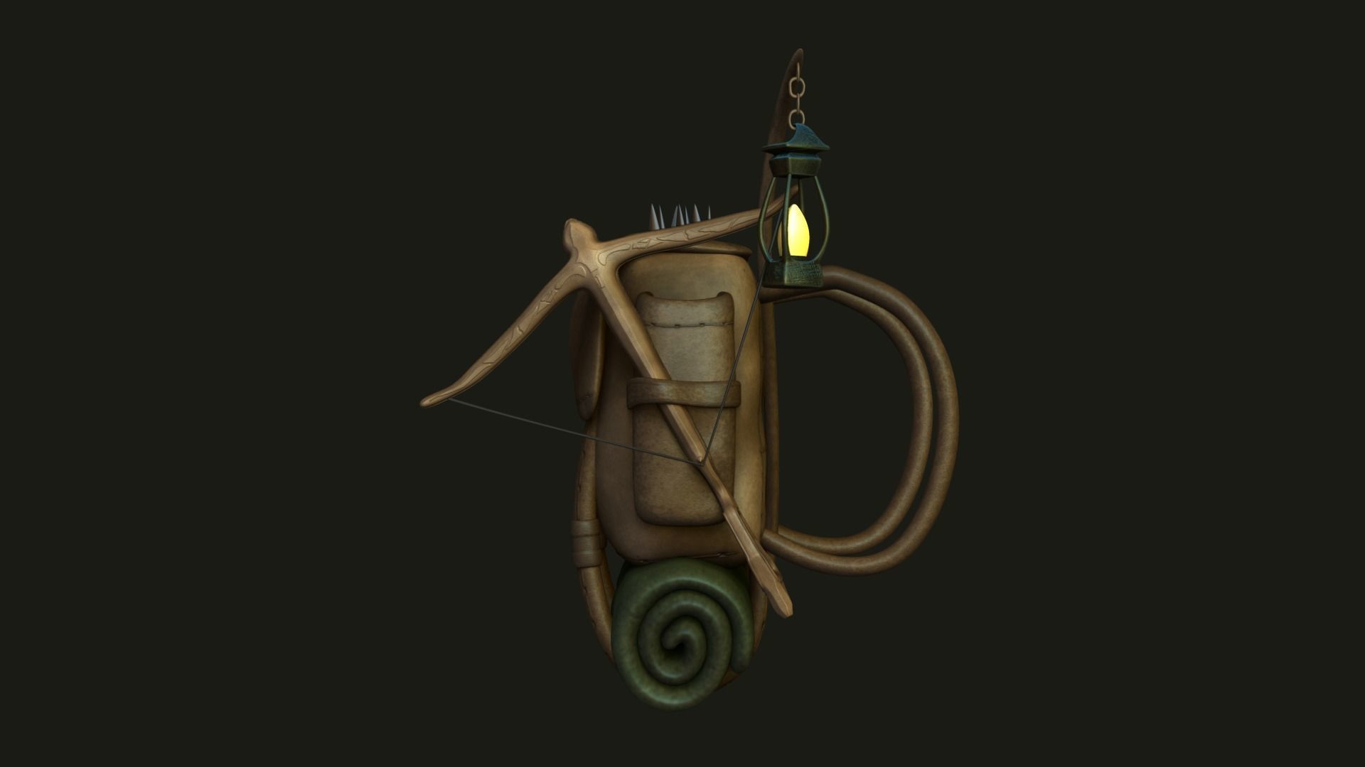 Hunter Backpack - Crossbow Character Costume Low-poly 3D model_2