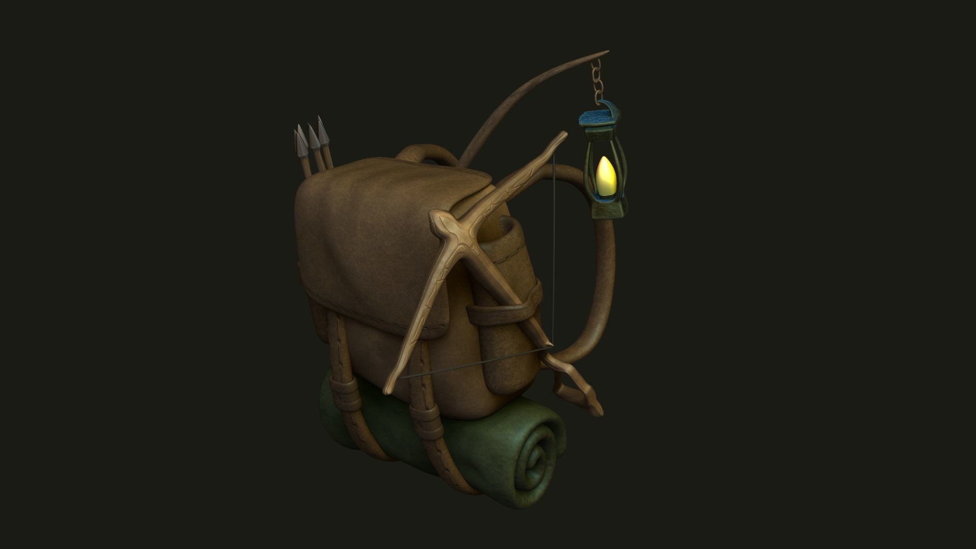 Hunter Backpack - Crossbow Character Costume Low-poly 3D model_6