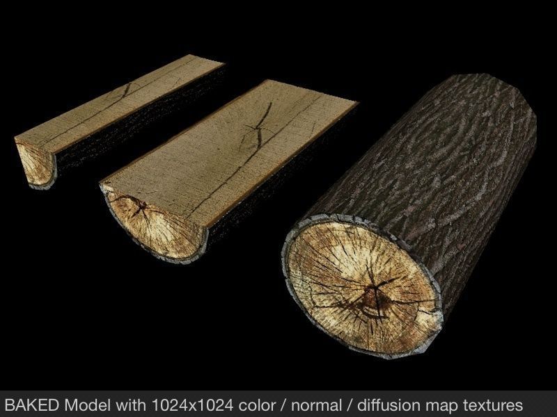 Elm Tree Fire Wood Low-poly 3D model_1