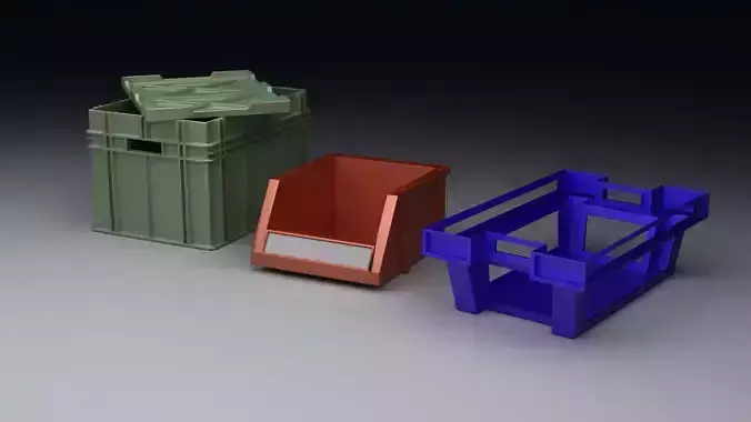 Crate three plastic bins