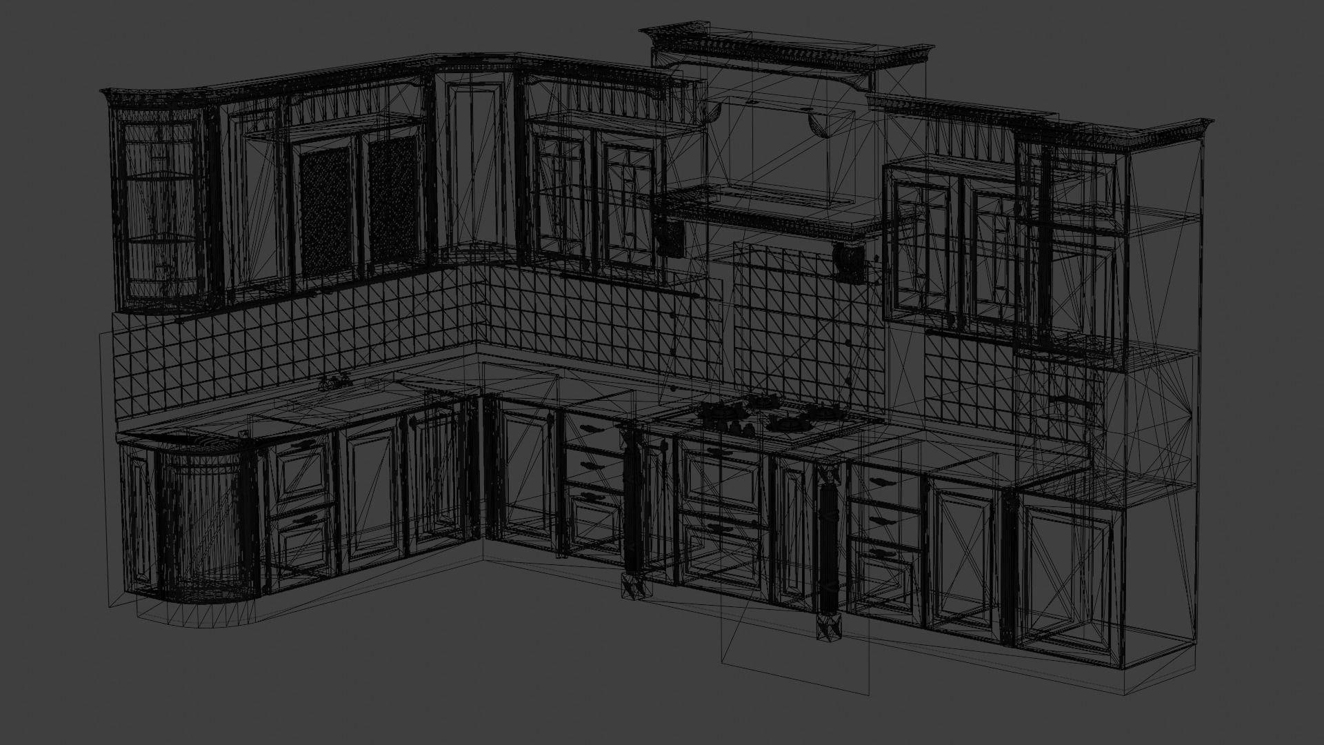 Kitchen Set with cabinets and counter tops 3D model_1