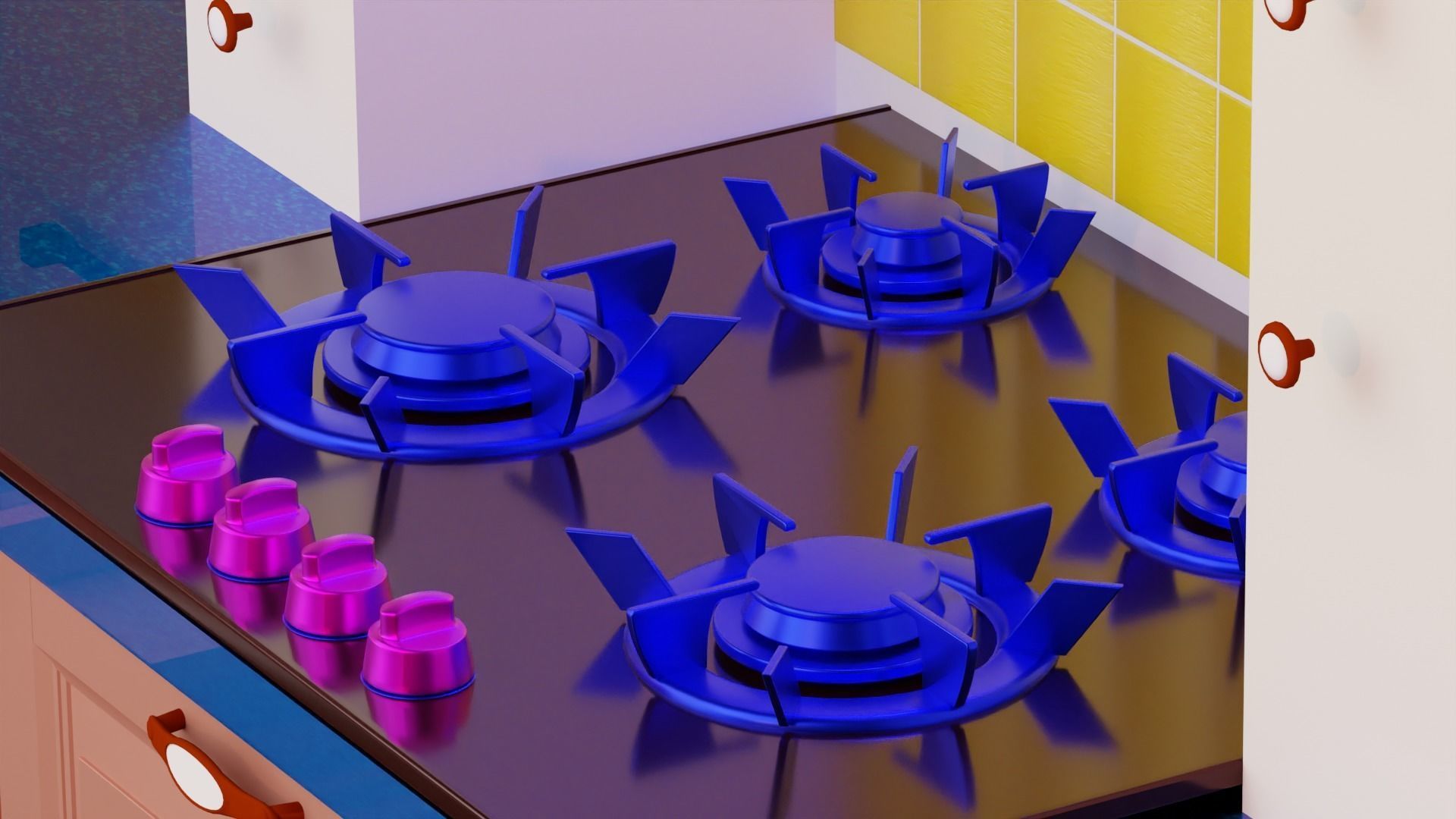 Kitchen Set with cabinets and counter tops 3D model_5