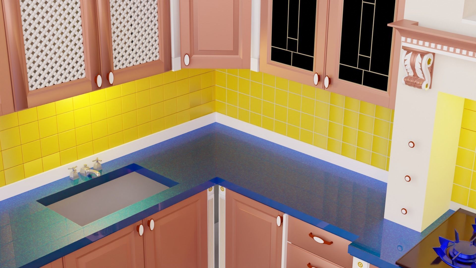 Kitchen Set with cabinets and counter tops 3D model_4