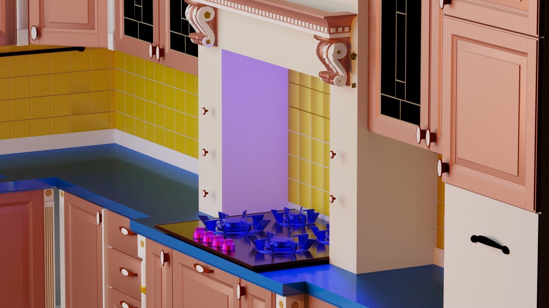 Kitchen Set with cabinets and counter tops 3D model_2