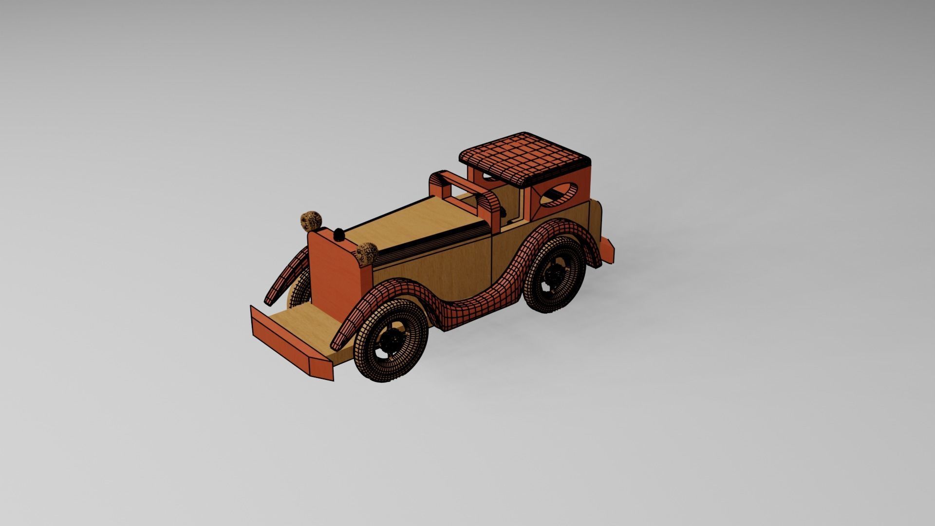 Real life size wooden car decor 3D model_4