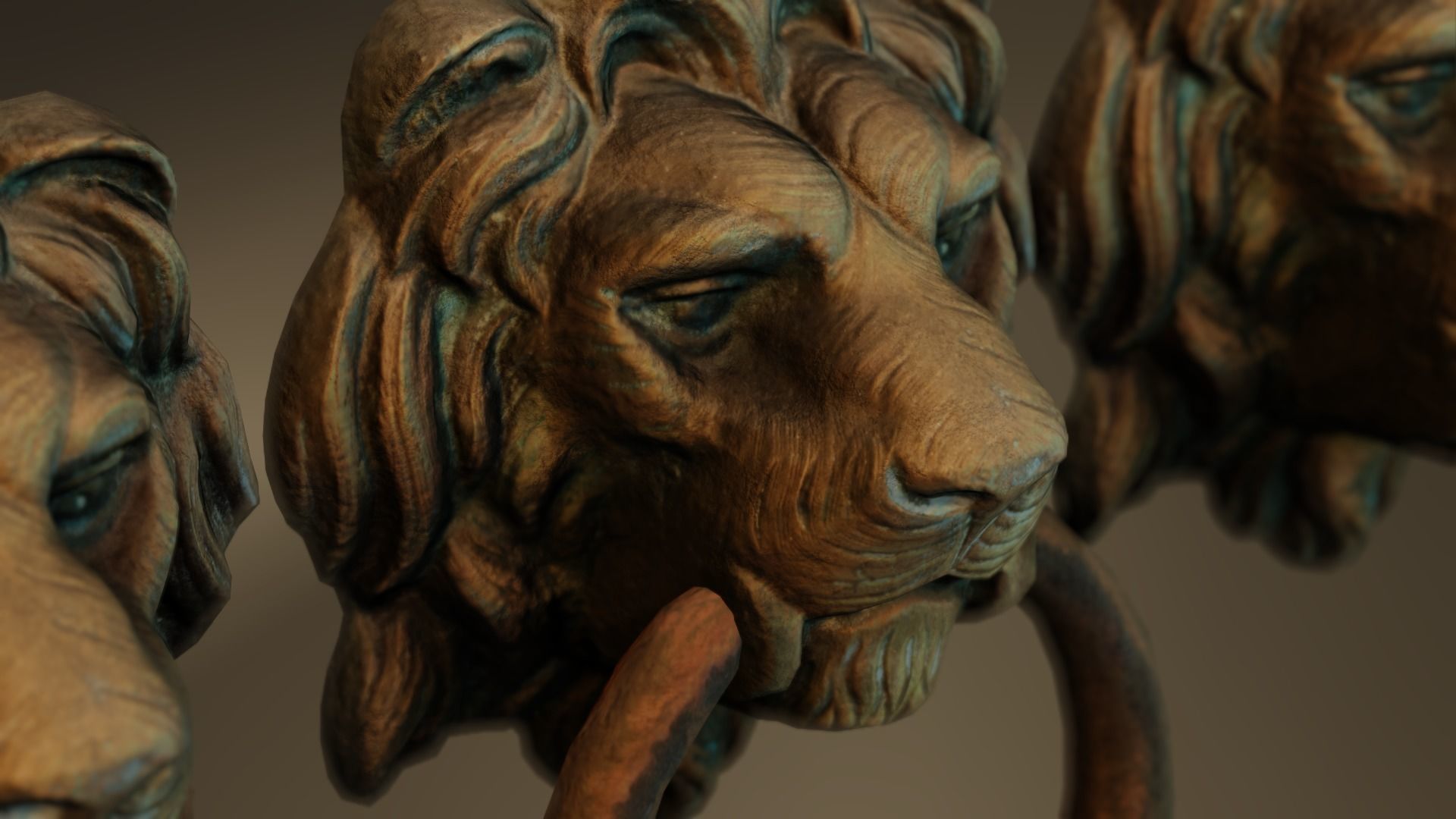 Lion model head door knocker 3D model_3