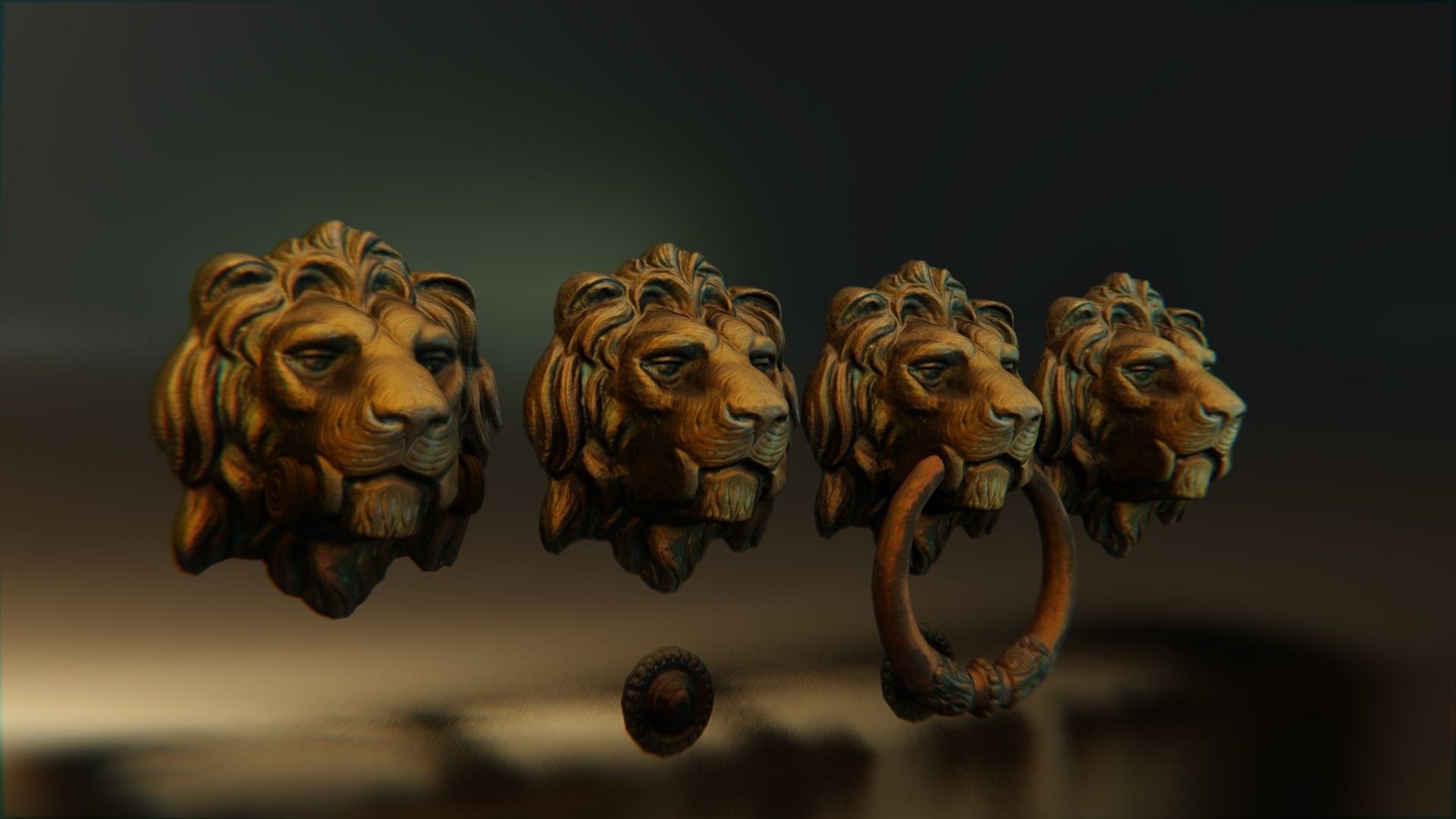 Lion model head door knocker 3D model_4