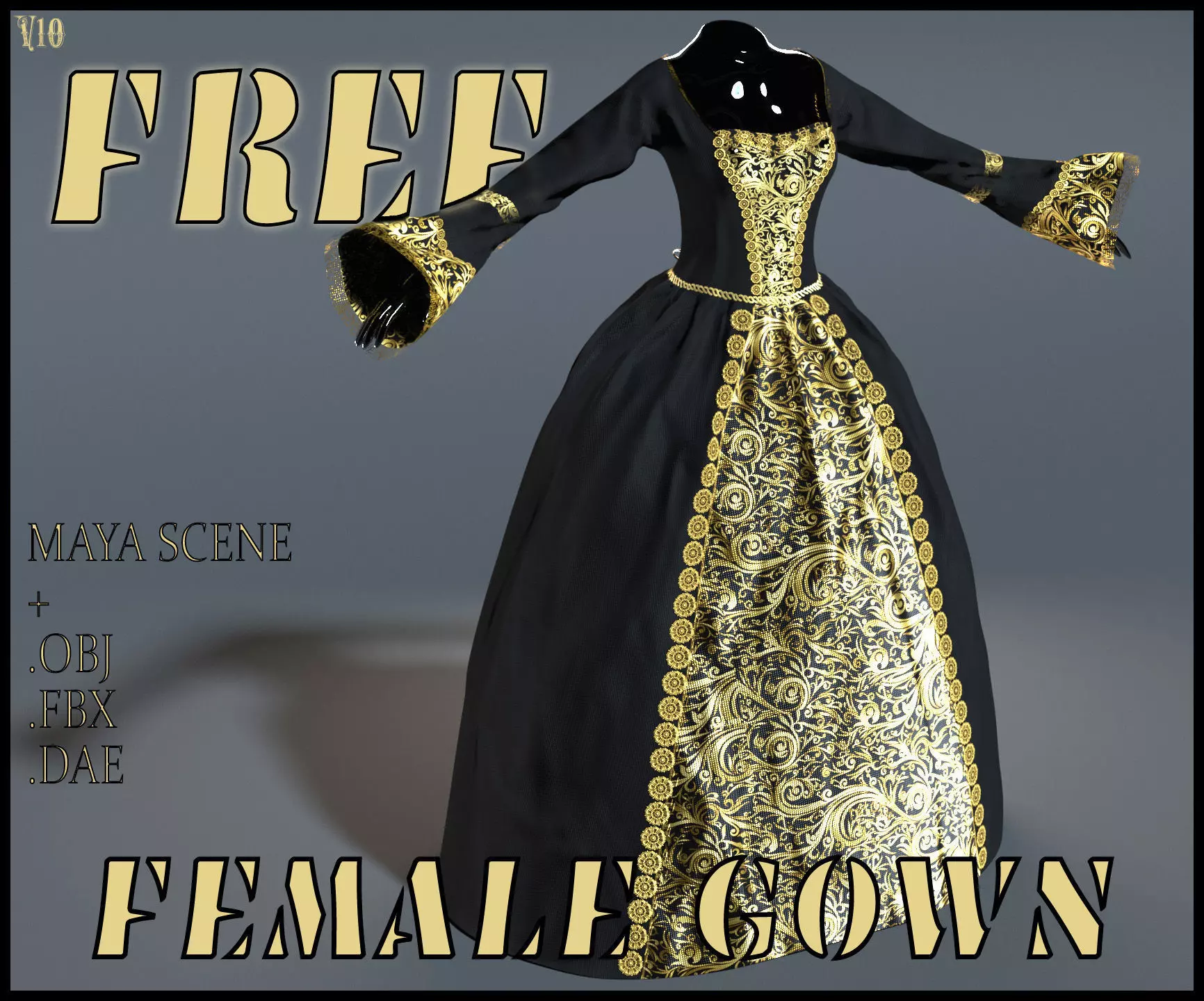 Female Gown Free low-poly 3D model_0