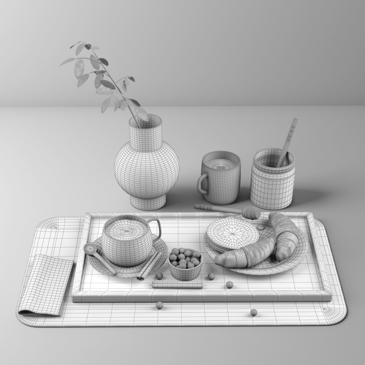 breakfast and coffee set 3D model_4