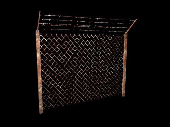 Fence with barbed wire Low-poly 3D model