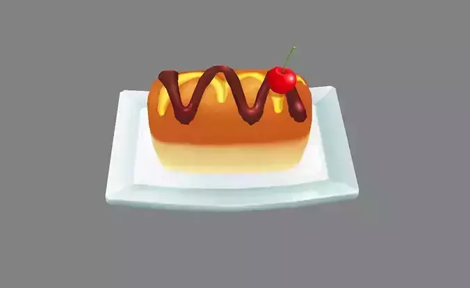 Cartoon food  Bread and cake Low-poly 3D model
