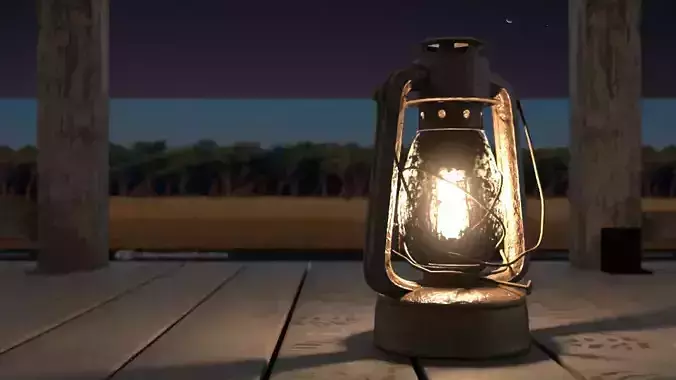 Realistic Lamp old lantern on wooden deck