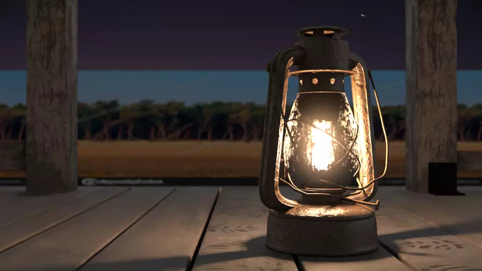 Realistic Lamp old lantern on wooden deck Free 3D model