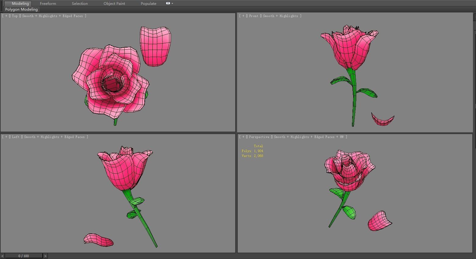 Cartoon flower Low-poly 3D model_5