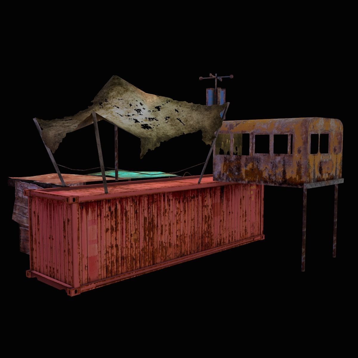 Construction rusty building with ladders and stairs Low-poly 3D model_2