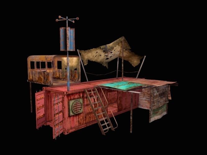 Construction rusty building with ladders and stairs Low-poly 3D model_0