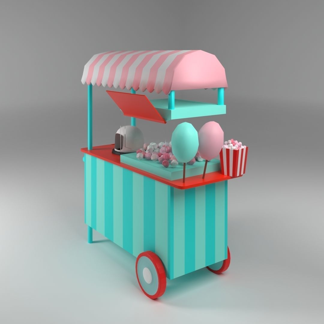 Cotton candy cart Low-poly 3D model_3