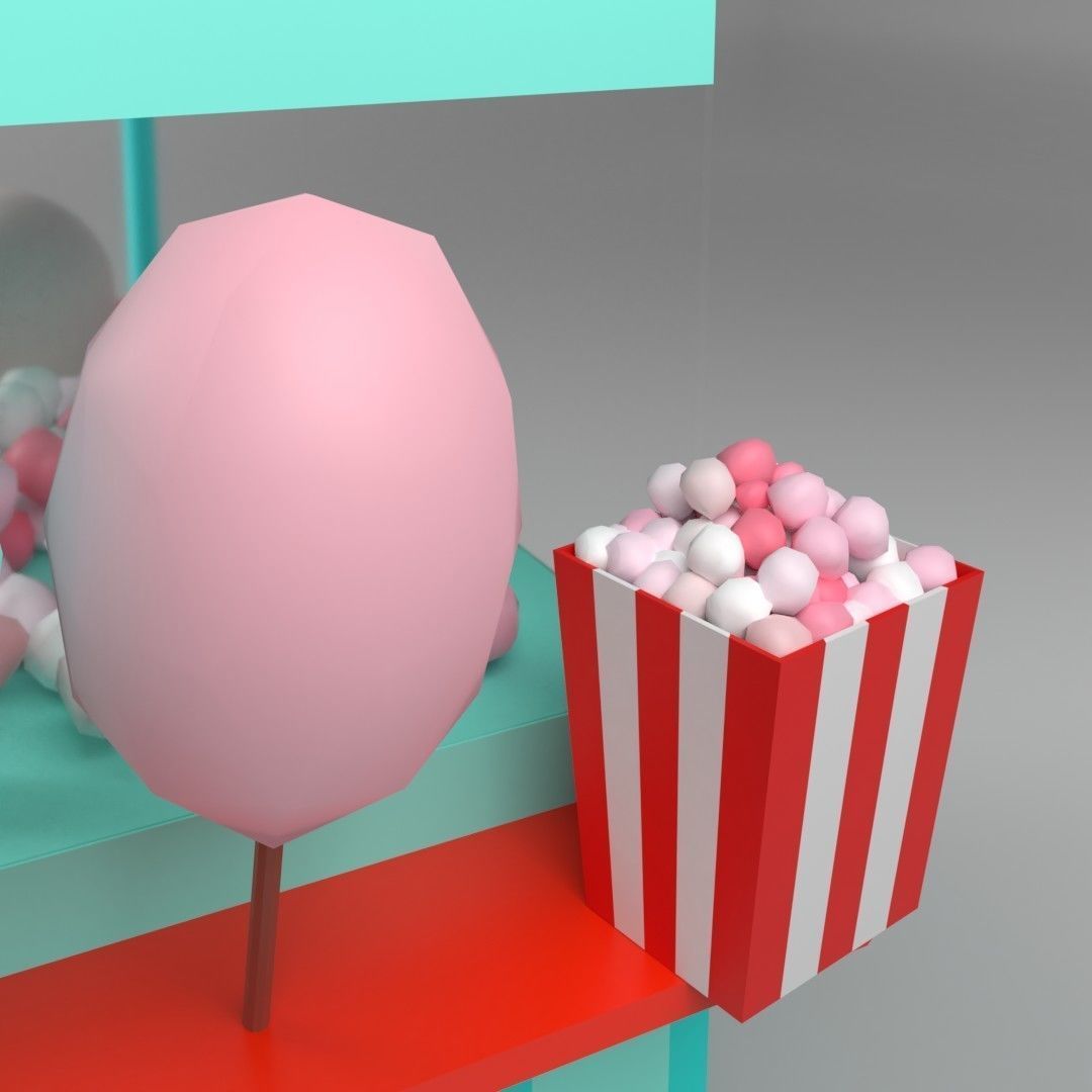 Cotton candy cart Low-poly 3D model_6