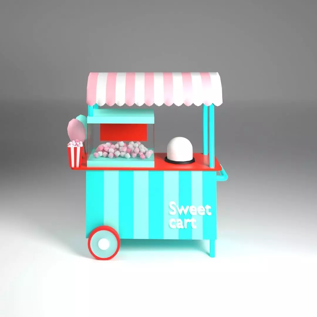 Cotton candy cart Low-poly 3D model_0