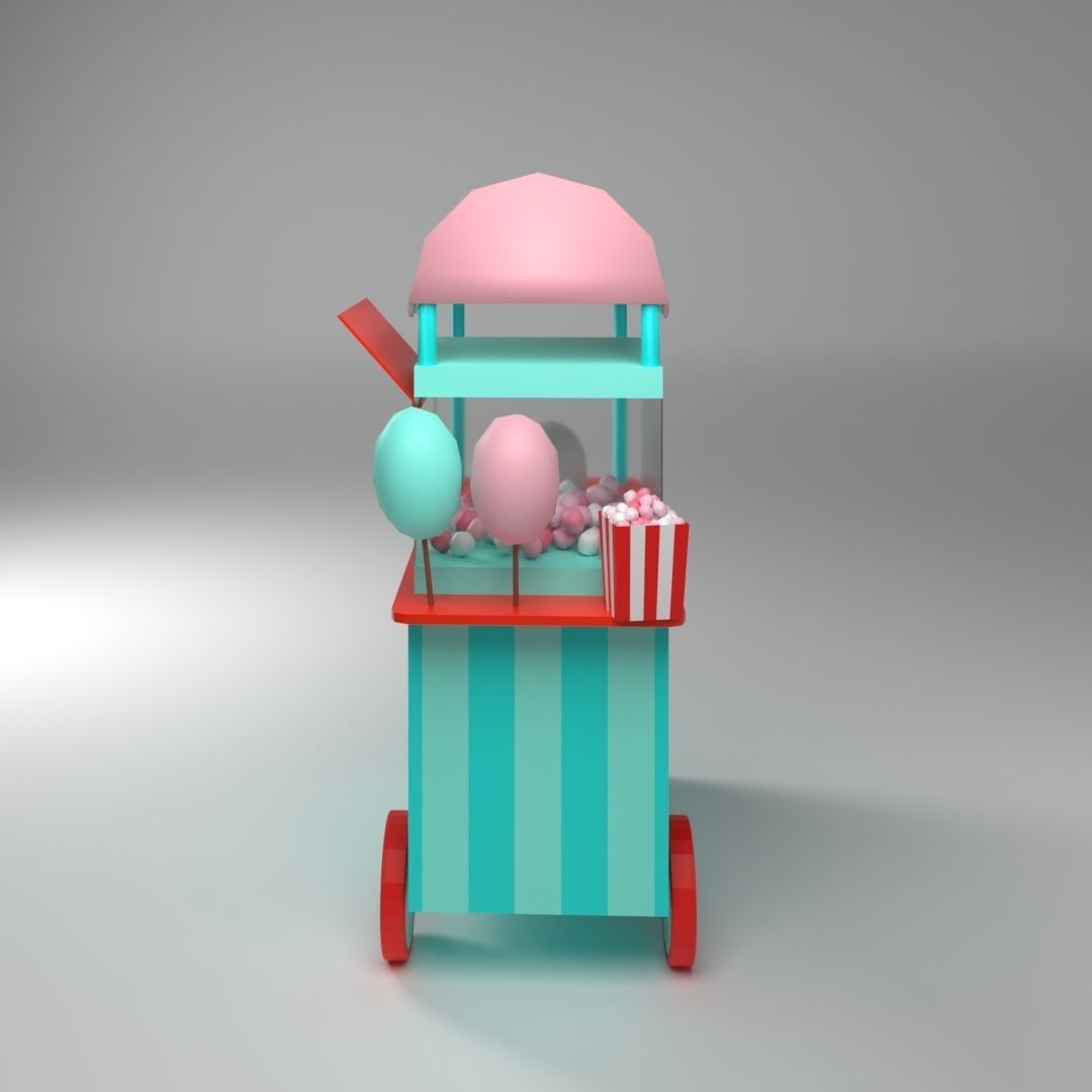 Cotton candy cart Low-poly 3D model_4