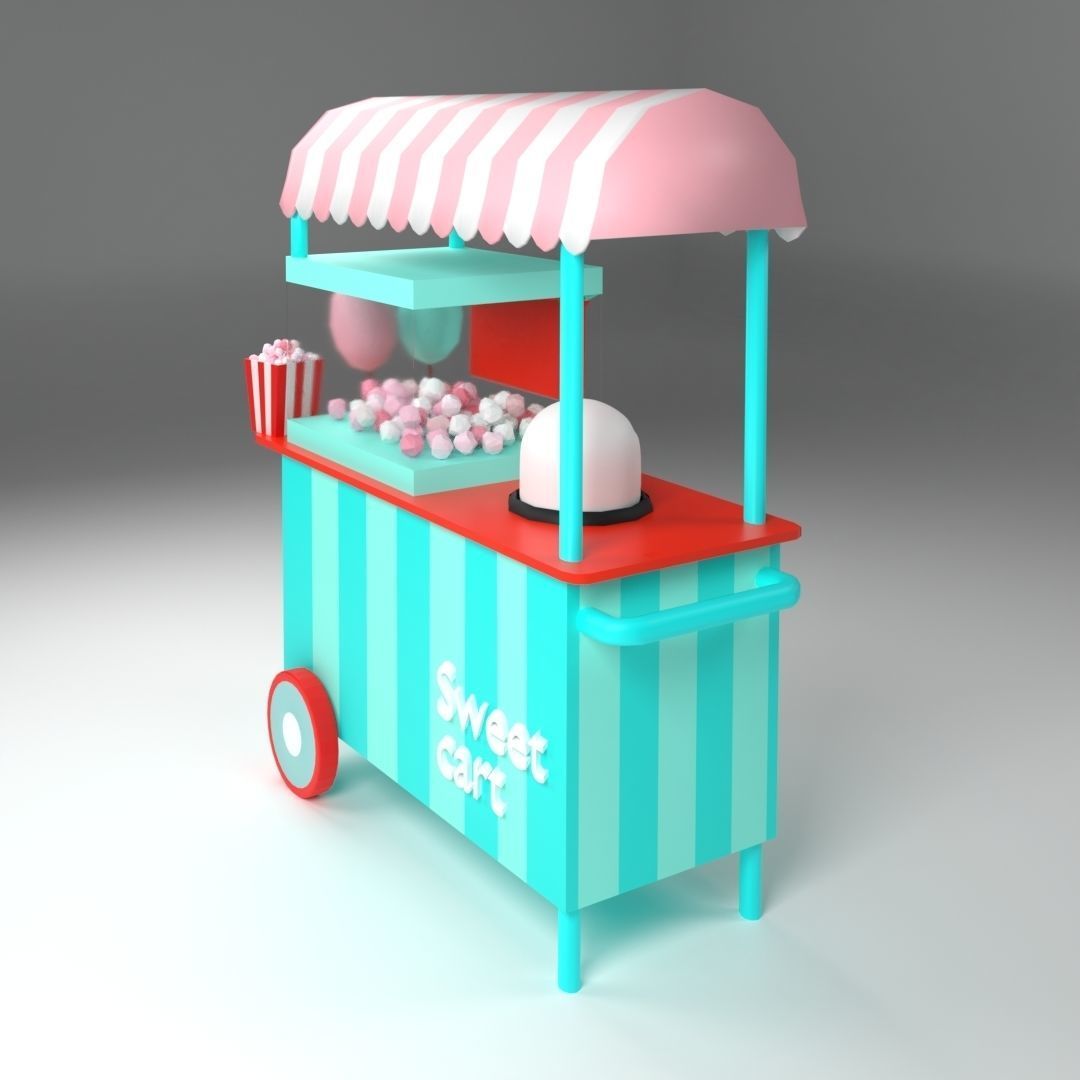 Cotton candy cart Low-poly 3D model_1