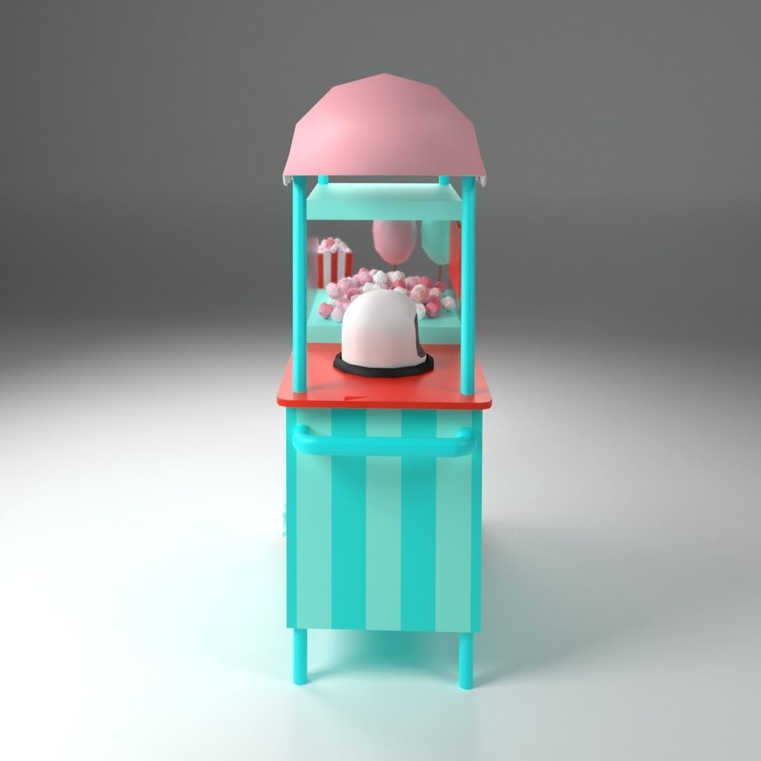 Cotton candy cart Low-poly 3D model_2