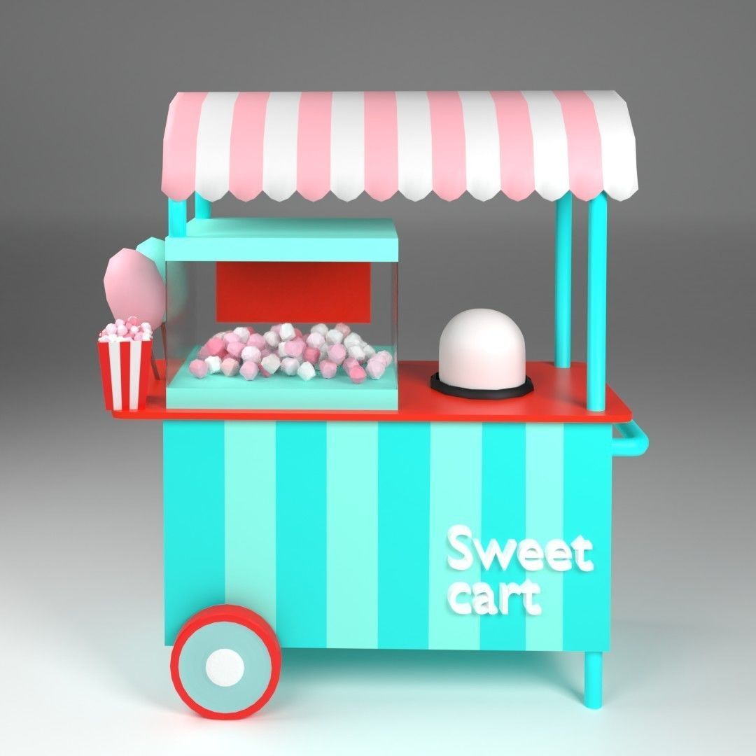Cotton candy cart Low-poly 3D model_7