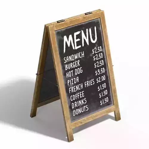 Menu board PBR Low-poly Game-Ready Low-poly 3D model