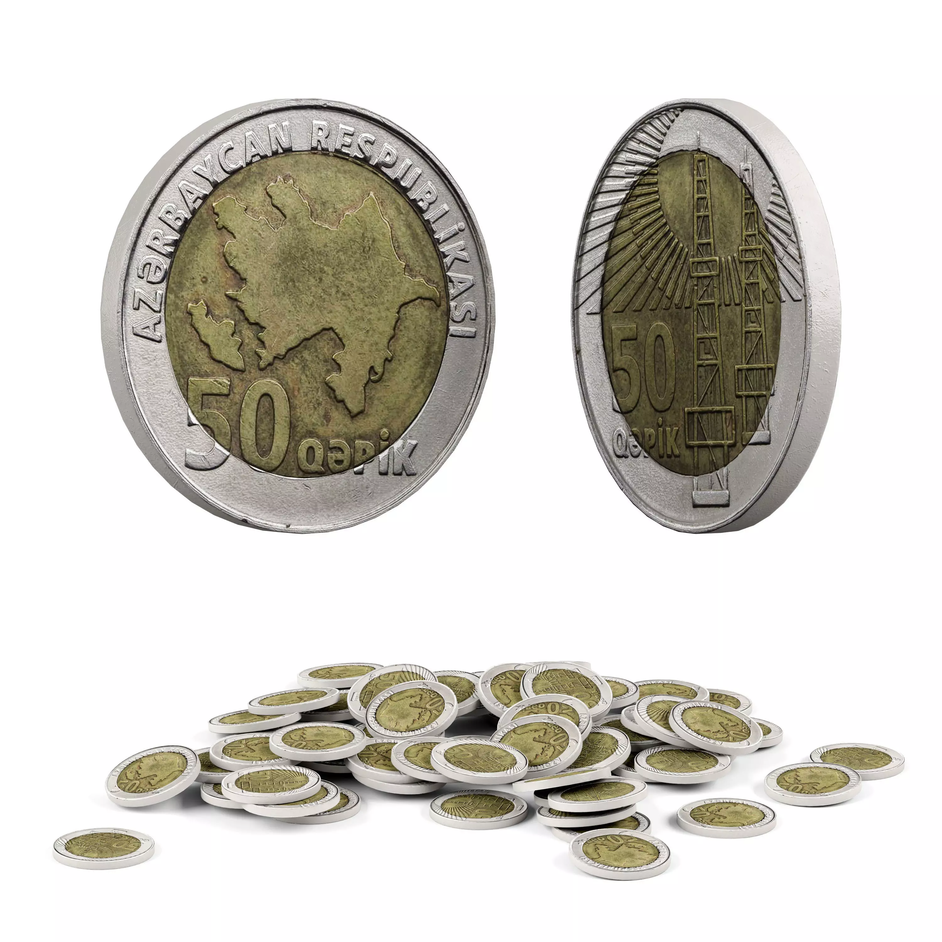 Azerbaijan coin 50 Low-poly 3D model_0