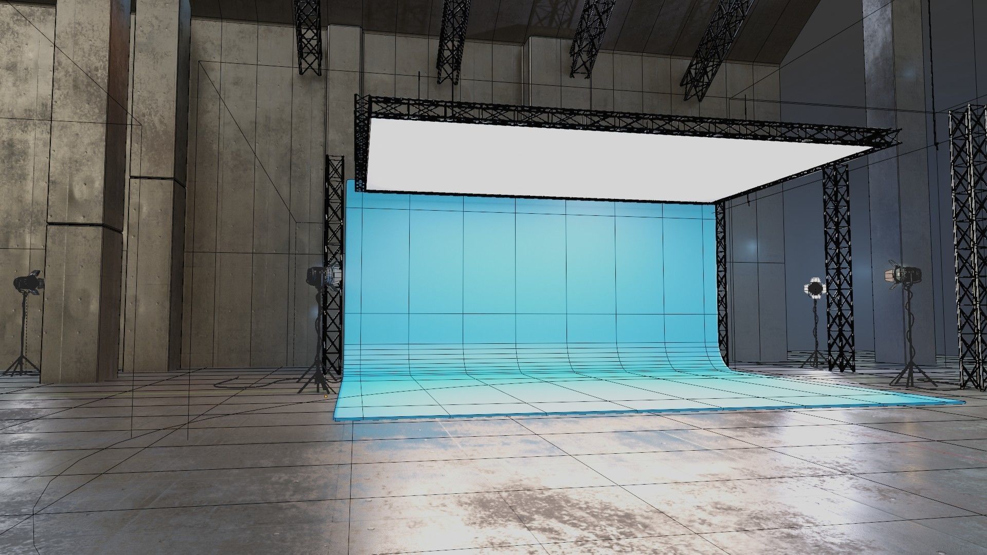 professional studio and light setup scene 3D model_2