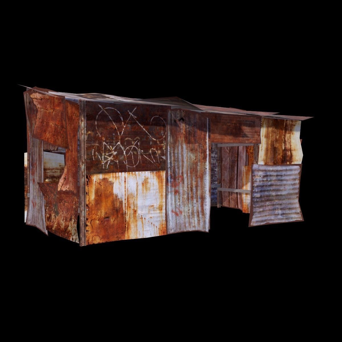 Construction rusty shack Low-poly 3D model_1