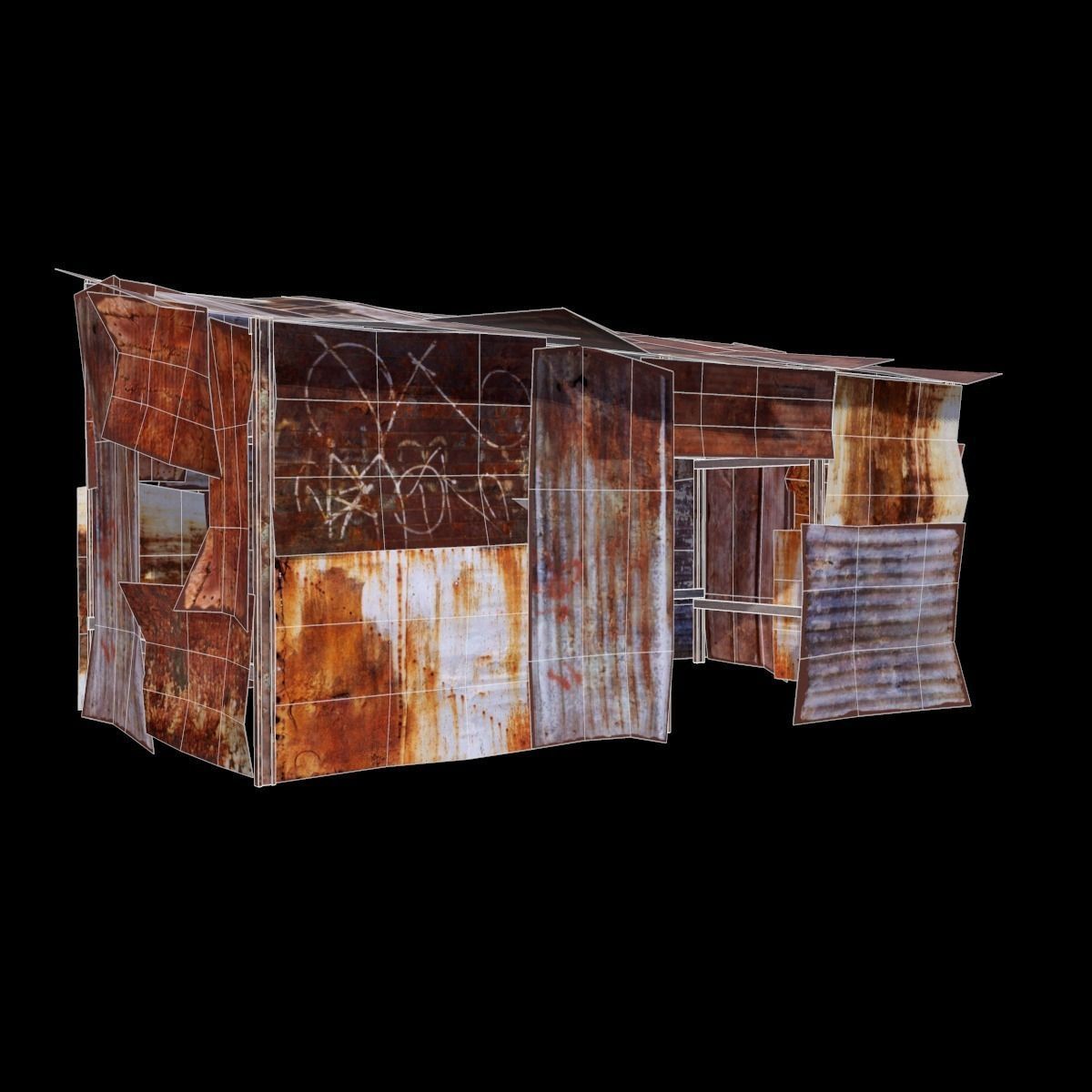 Construction rusty shack Low-poly 3D model_3