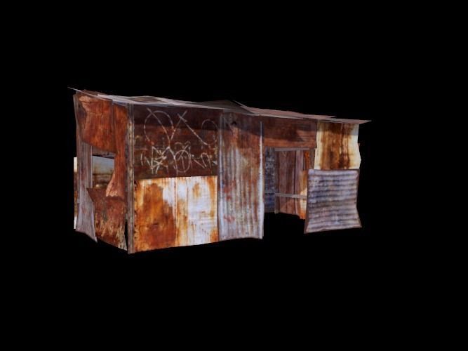 Construction rusty shack Low-poly 3D model_0