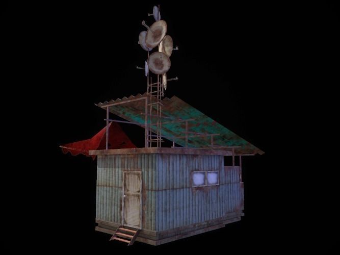 Construction rusty building with roof Low-poly 3D model_0