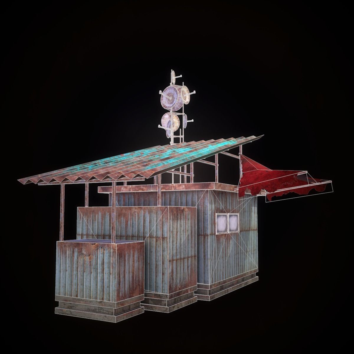 Construction rusty building with roof Low-poly 3D model_4