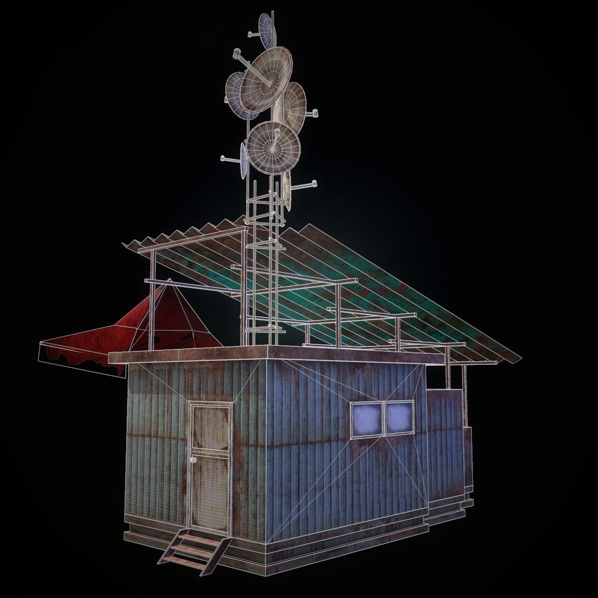 Construction rusty building with roof Low-poly 3D model_3