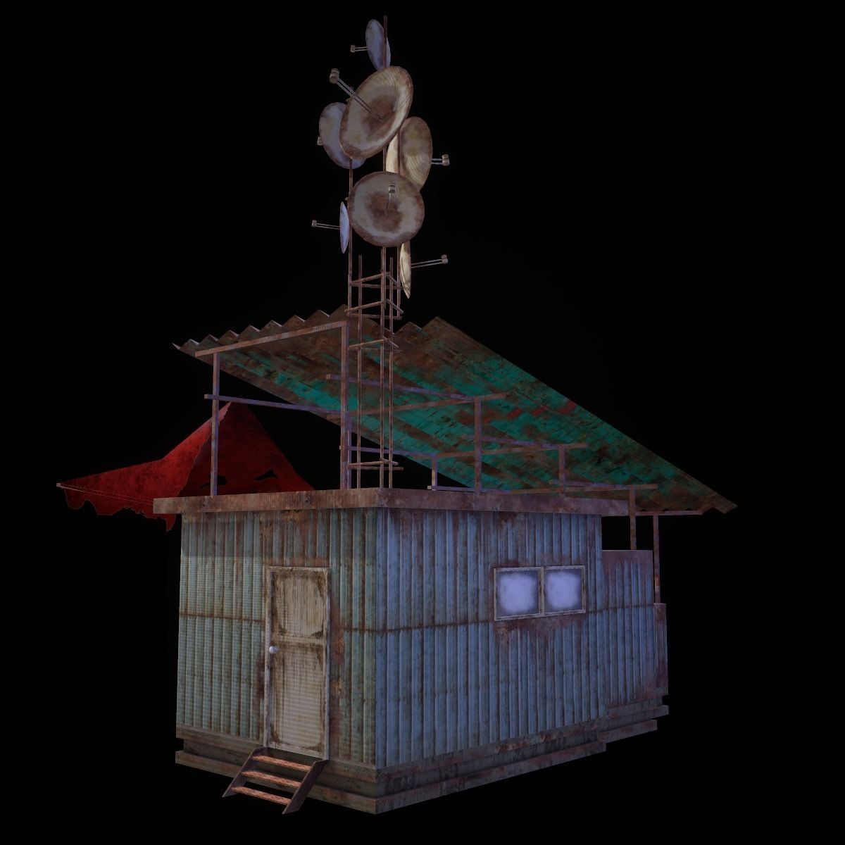 Construction rusty building with roof Low-poly 3D model_1