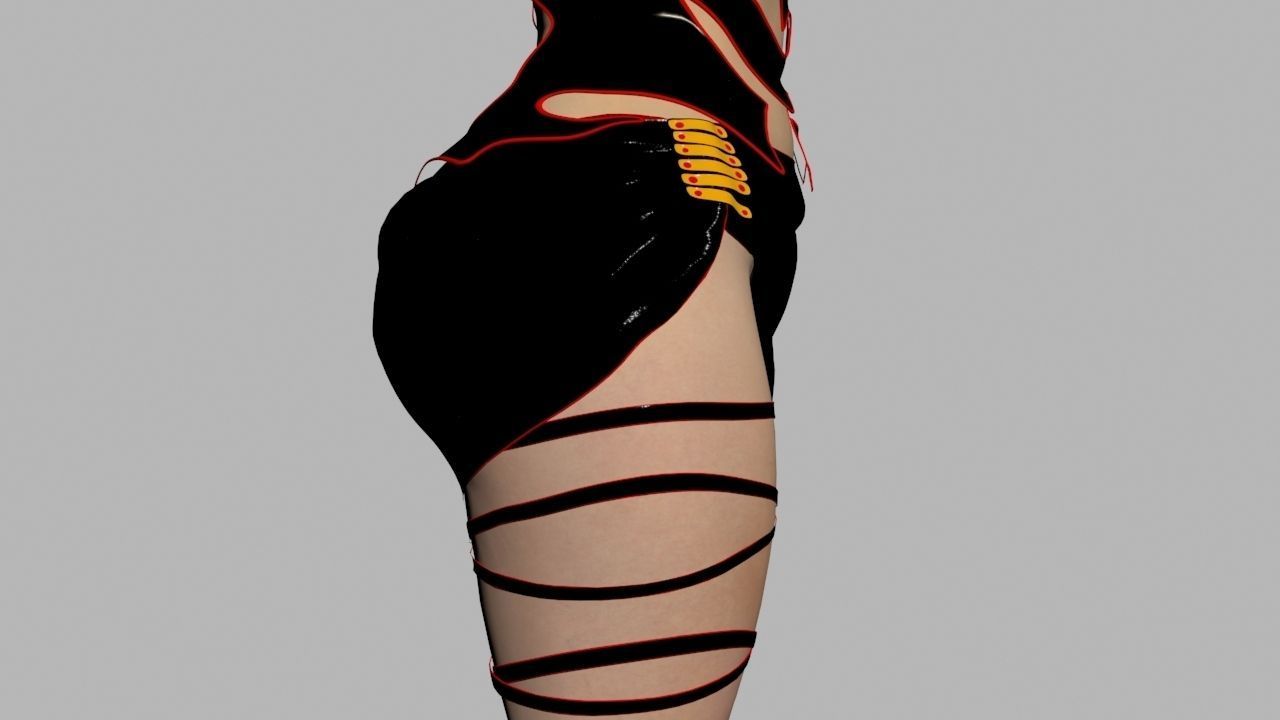Redhead in Black Dress Rigged High Quality 3D model_8