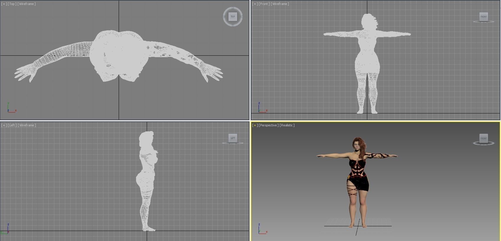 Redhead in Black Dress Rigged High Quality 3D model_10