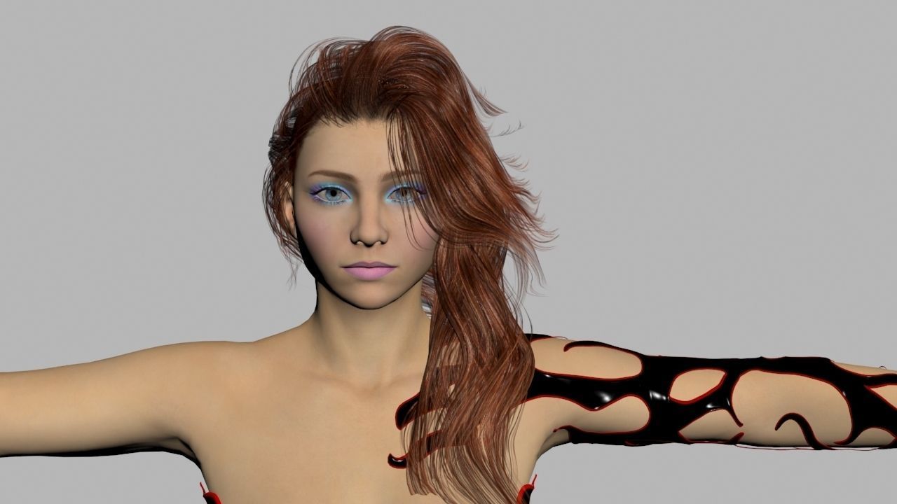 Redhead in Black Dress Rigged High Quality 3D model_1