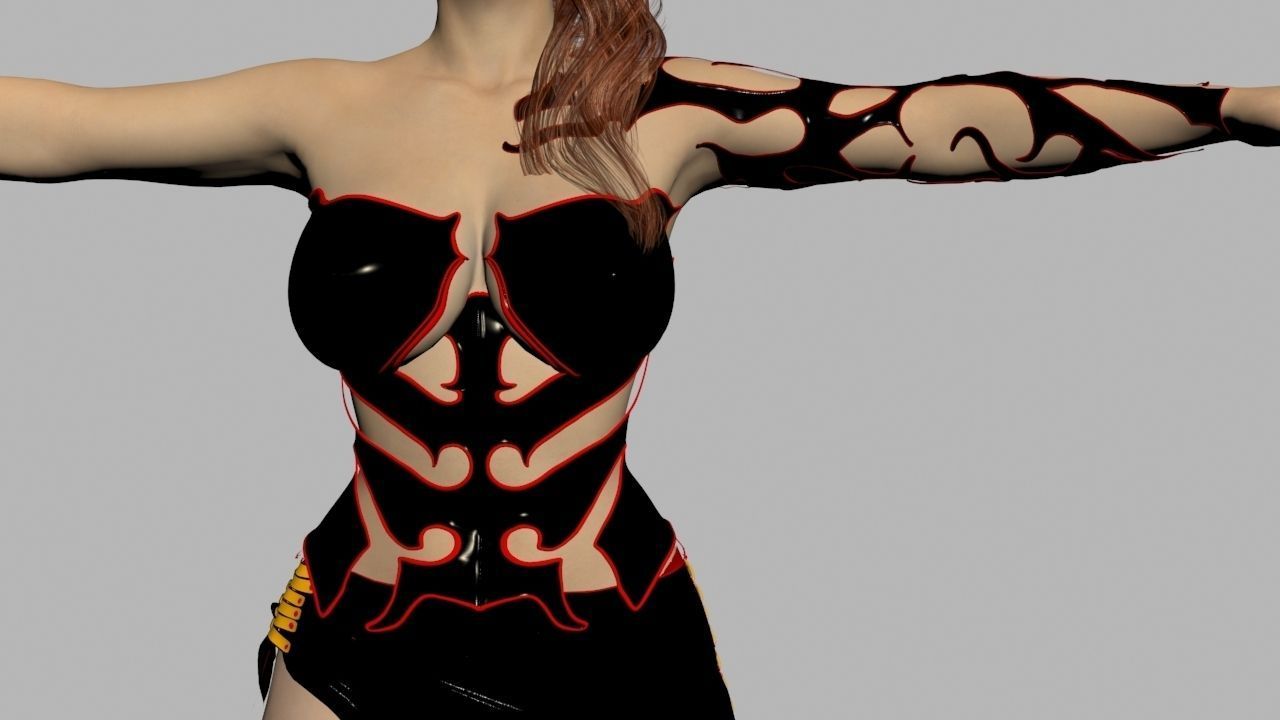 Redhead in Black Dress Rigged High Quality 3D model_6