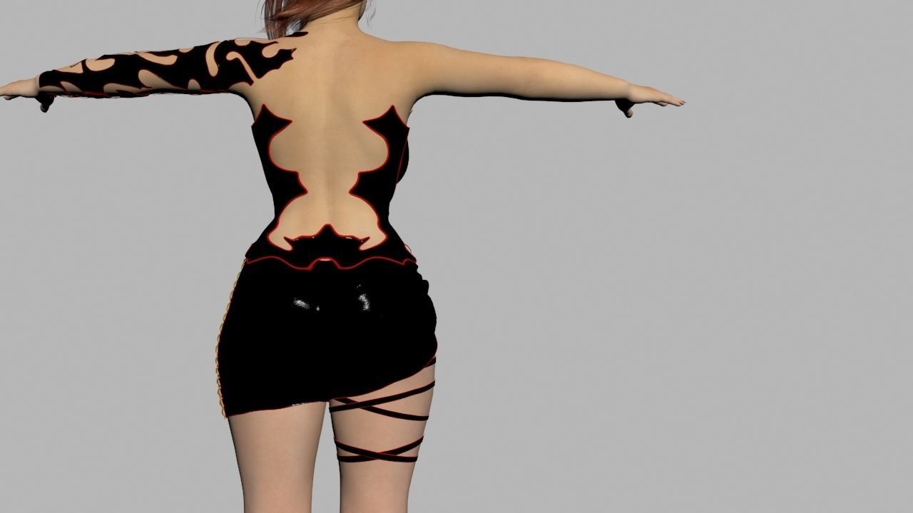 Redhead in Black Dress Rigged High Quality 3D model_3