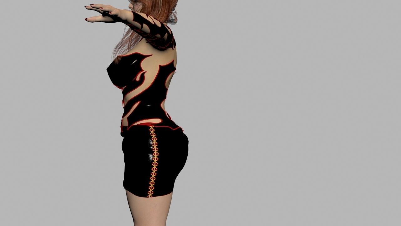 Redhead in Black Dress Rigged High Quality 3D model_9