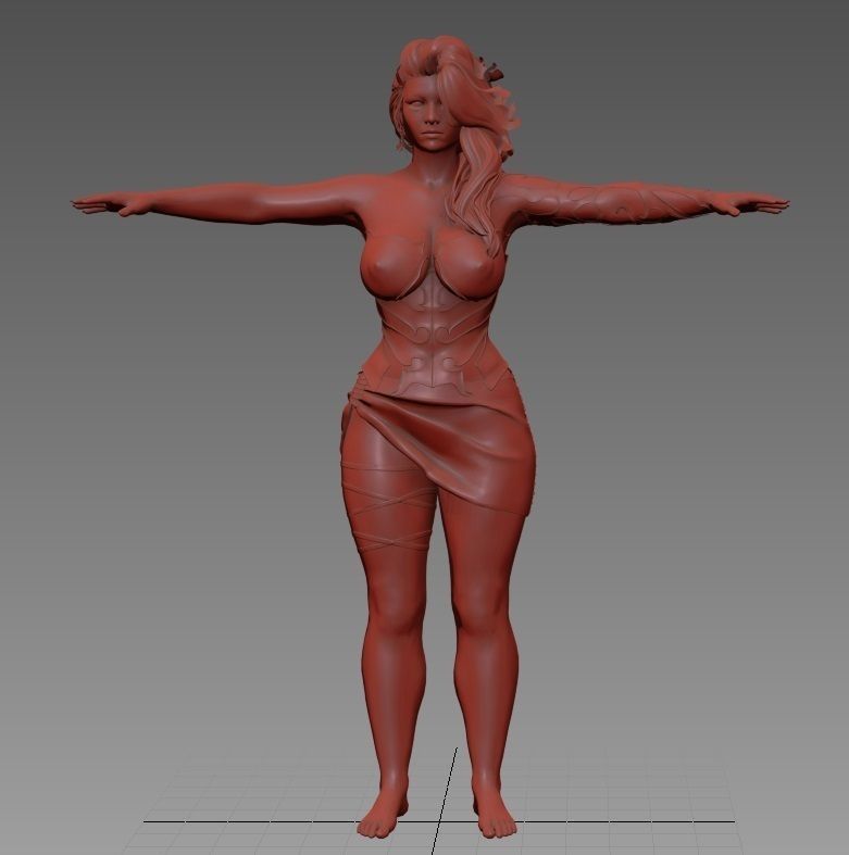 Redhead in Black Dress Rigged High Quality 3D model_2