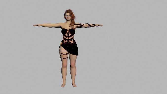 Redhead in Black Dress Rigged High Quality 3D model