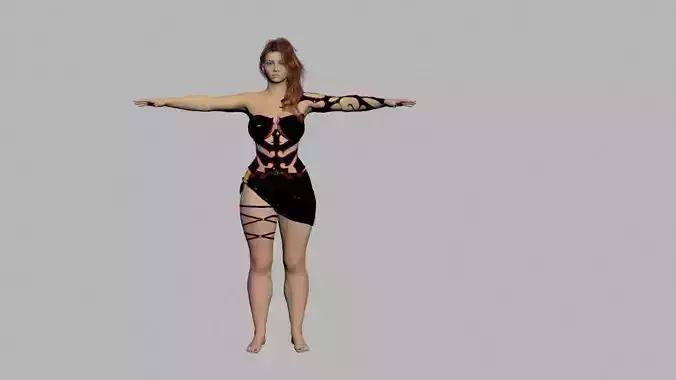 Redhead in Black Dress Rigged High Quality 3D model